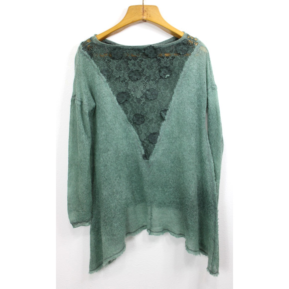 Kosmika Womens OS Sweater Pullover Open Knit Green Mohair Blend Italy - Picture 7 of 8